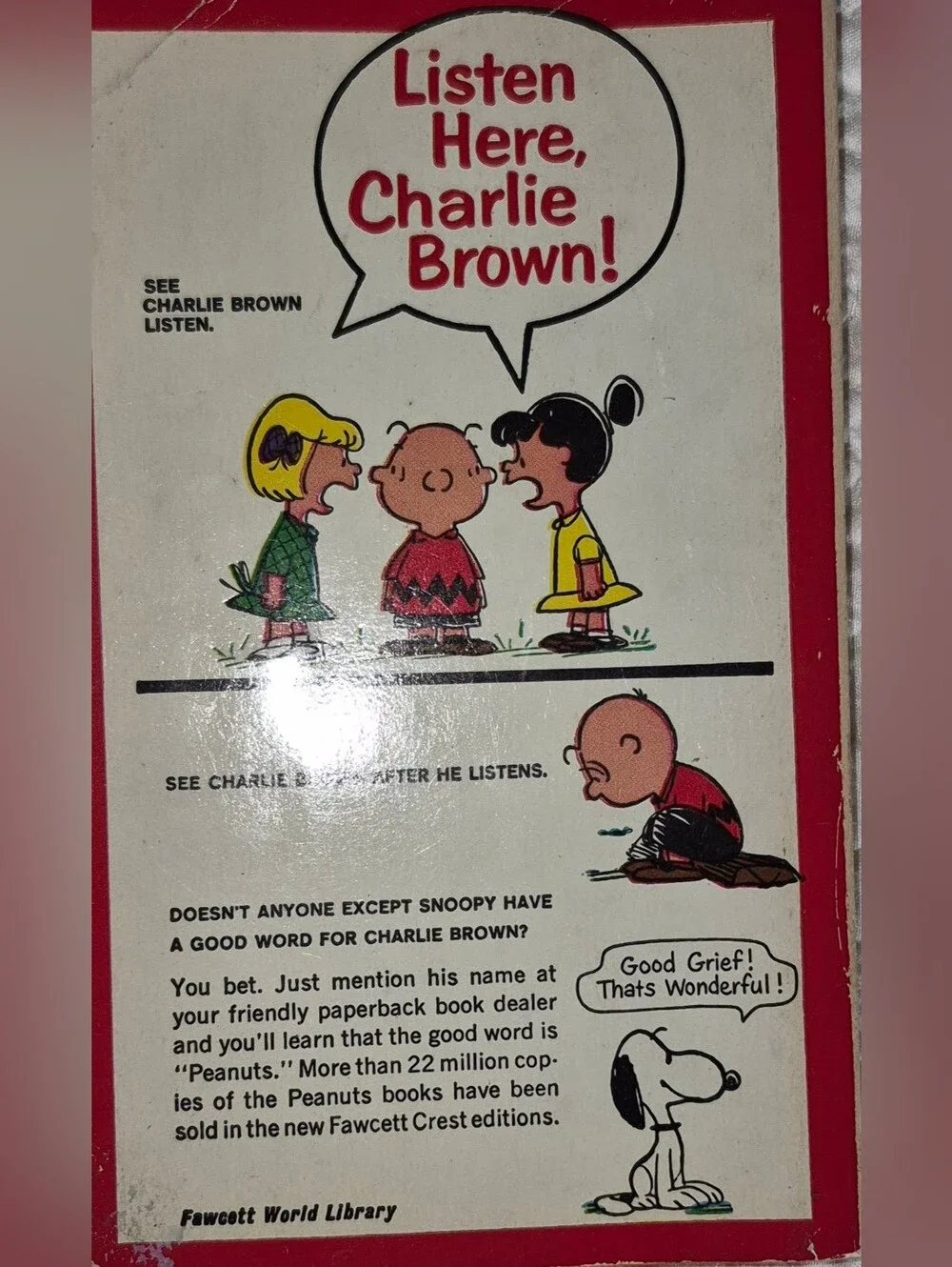 You're My Hero, Charlie Brown! Vintage Peanuts Paperback From 60's - Red & White